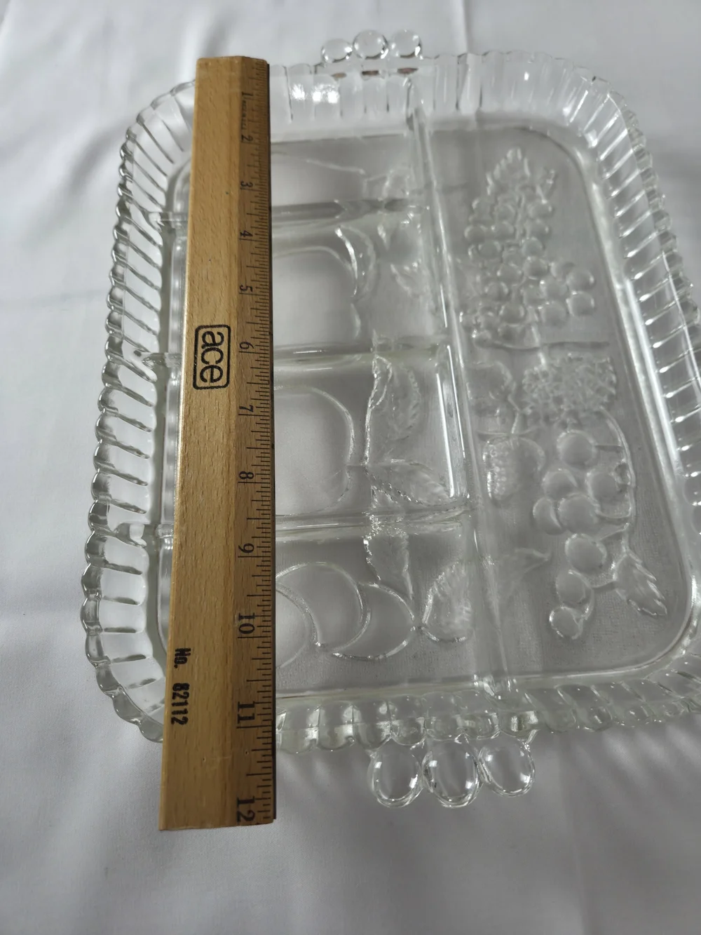 Clear Glass Divided Serving Tray with Fruit Motif